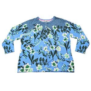 Isaac Mizrahi Live! Blue Floral Print Crew Neck Button Front Cardigan